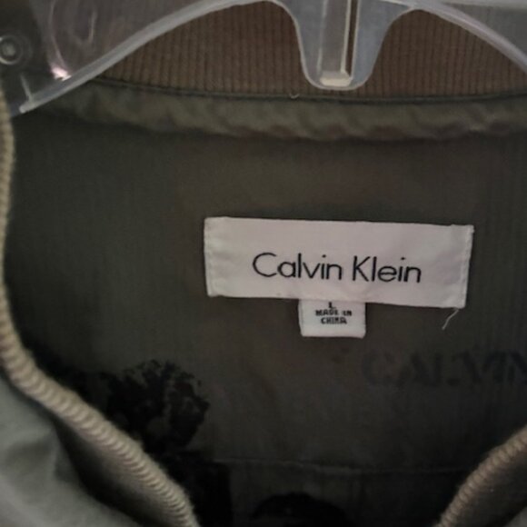 Calvin Klein L Khaki Green Utility Jacket Field Zip Collar Pocket Rugged Minimal - Picture 10 of 12